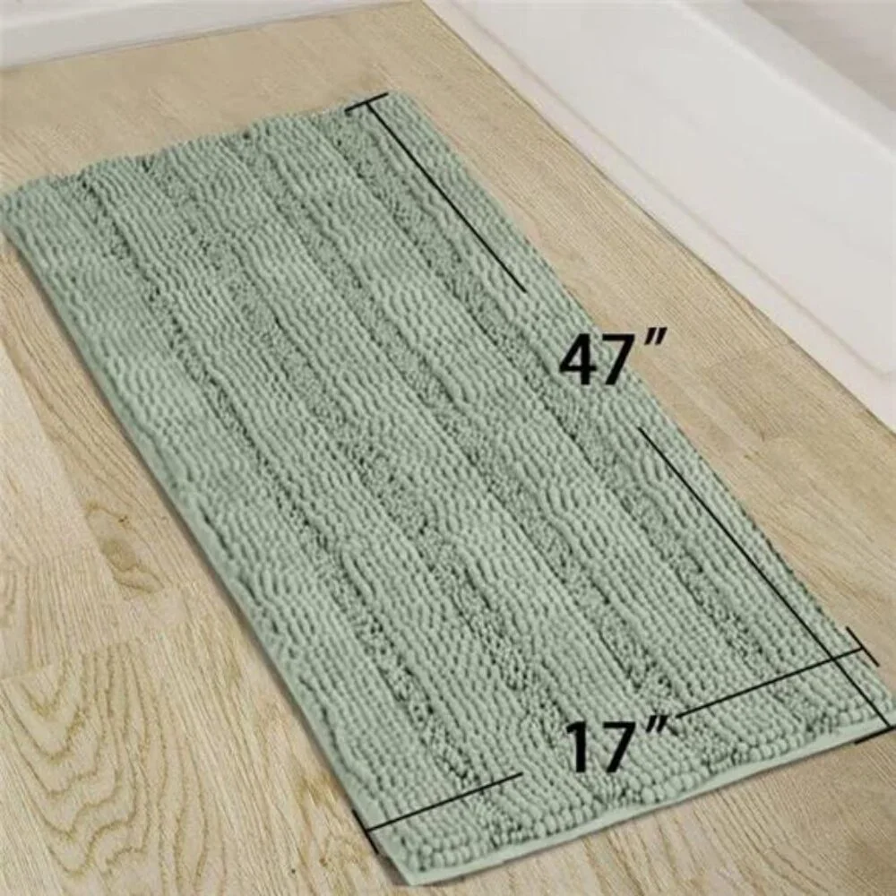 Sage Green Bathroom Rug Runner Extra Long Chenille Non Slip Soft Absorbent Thick